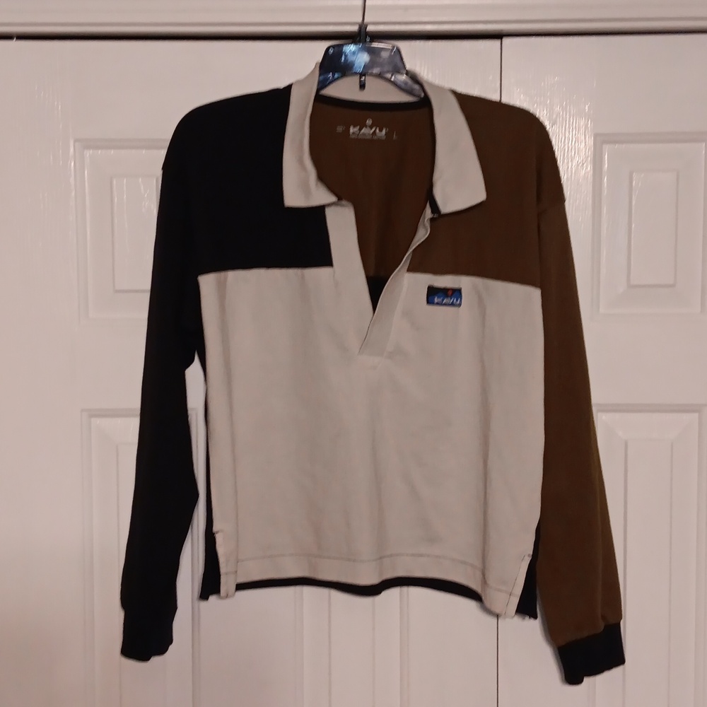KAVU Long Sleeved Color Block Polo Shirt -Large